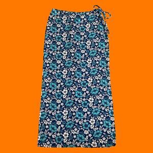 90's vintage tropical floral faux wrap maxi skirt LARGE finesse